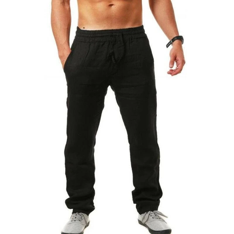 Men's Casual Trousers Home Pants 2023 New Man Cotton Linen Large Size white Straight trousers Solid Beach black Fitness Pants - Image 11