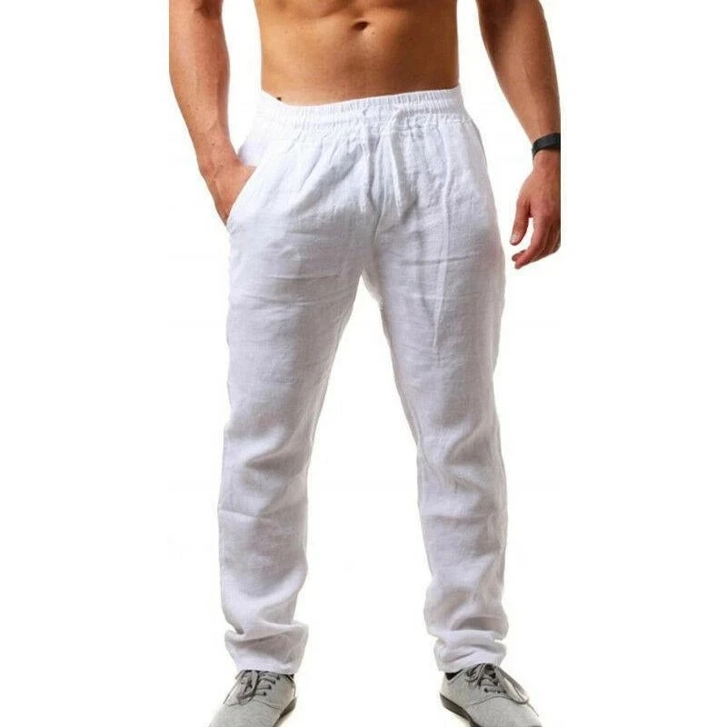 Men's Casual Trousers Home Pants 2023 New Man Cotton Linen Large Size white Straight trousers Solid Beach black Fitness Pants - Image 17