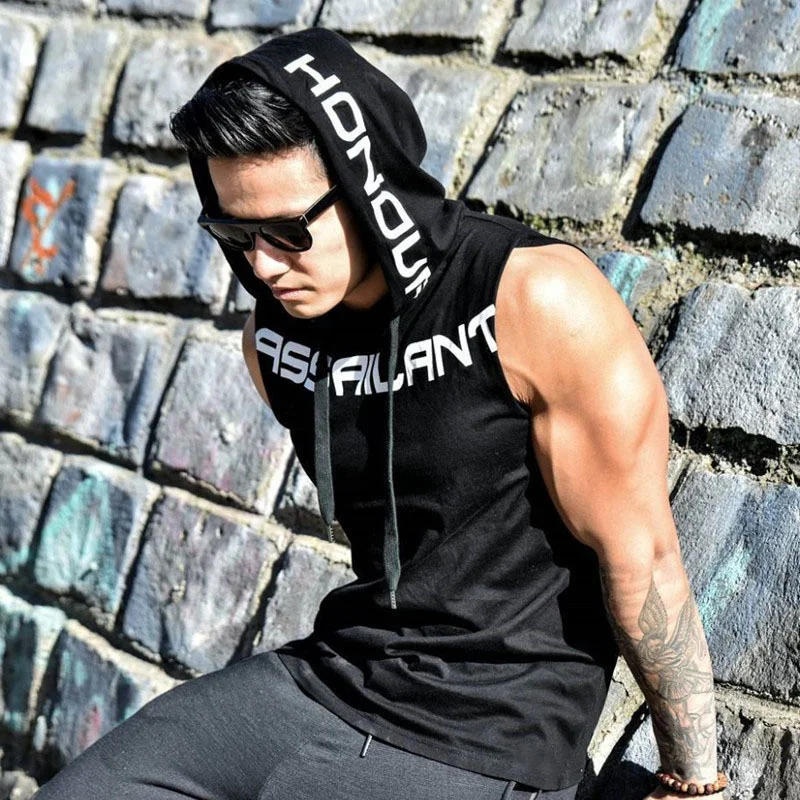 Men Tank Tops Gym Clothing Fitness Sleeveless hoodies Vests Cotton Singlets Men Joggers vest Bodybuilding casual Clothing - Image 2