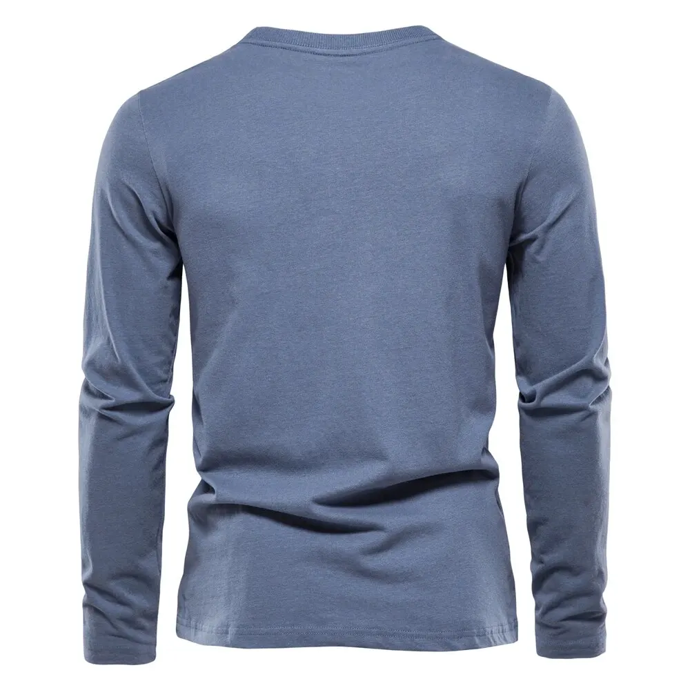 100% Cotton Long Sleeve T Shirt For Men Solid Spring Casual Mens T-shirts High Quality Male Tops Classic Clothes Men's T-shirts - Image 3