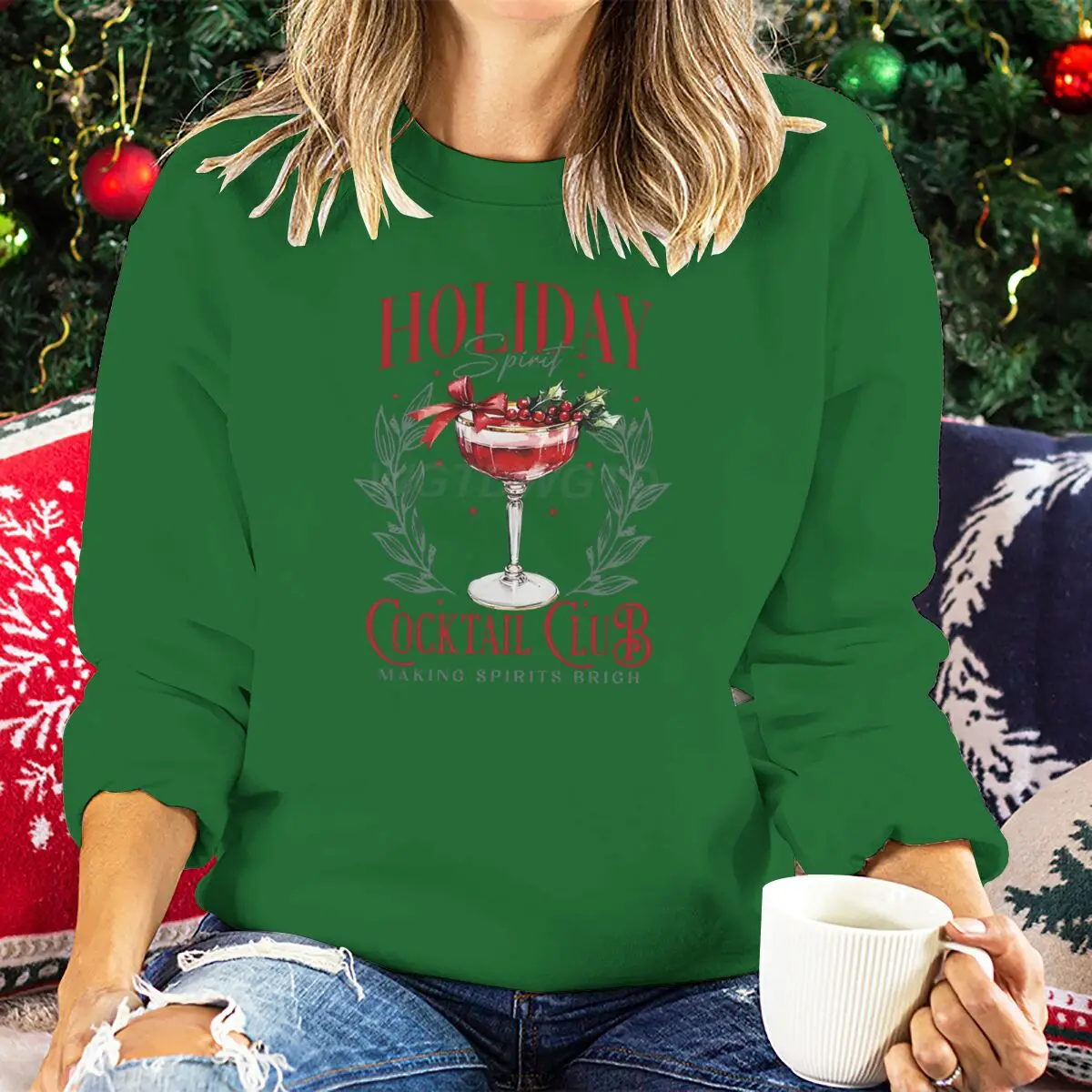 Women's Clothing Christmas Spirit Cocktail Club Design Women Sweatshirt Graphic Casual Long Sleeves Tops Festive Outfits Clothes - Image 4