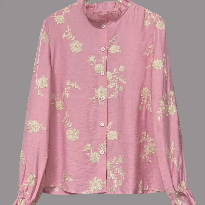 Women's Clothing 2025 Spring Autumn Fashion Casual Long-sleeved Printed Blouse with A Collar and Puff Sleeves Office Lady Shirt - Image 5