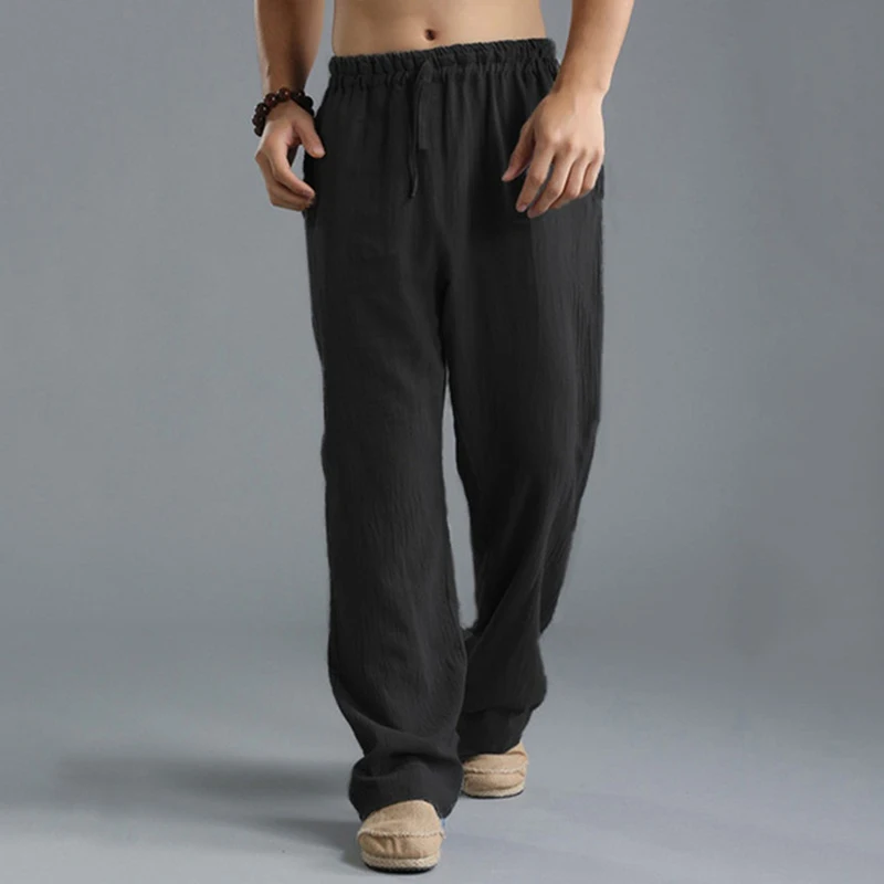 Men's Casual Trousers Home Pants 2023 New Man Cotton Linen Large Size white Straight trousers Solid Beach black Fitness Pants - Image 16