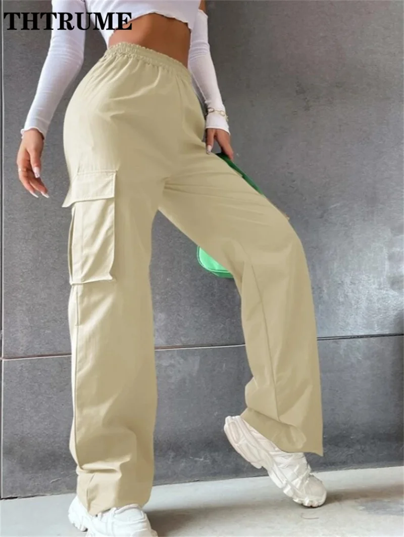 Vintage Streetwear Cargo Pants Fashion Women Solid Oversized Pocket High Waist Baggy Pant Casual Hip Hop Straight New Trousers - Image 6