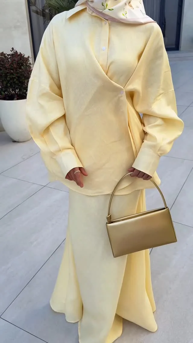 Women's Clothing 2025 Summer New Fashion Design Sense Lapel Long Sleeved Shirt High Waist Skirt Set - Image 6