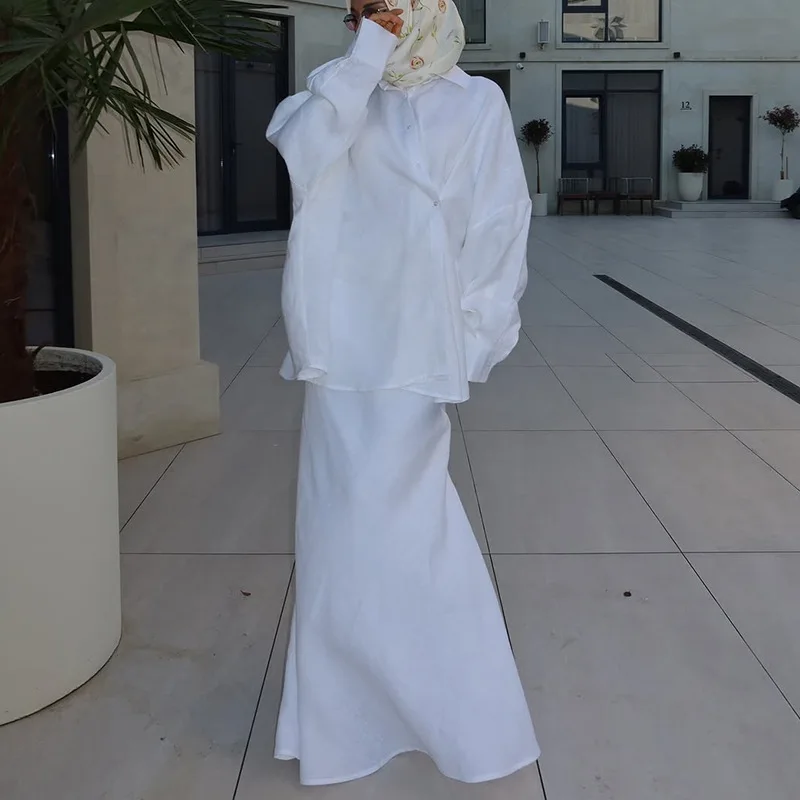 Women's Clothing 2025 Summer New Fashion Design Sense Lapel Long Sleeved Shirt High Waist Skirt Set - Image 3