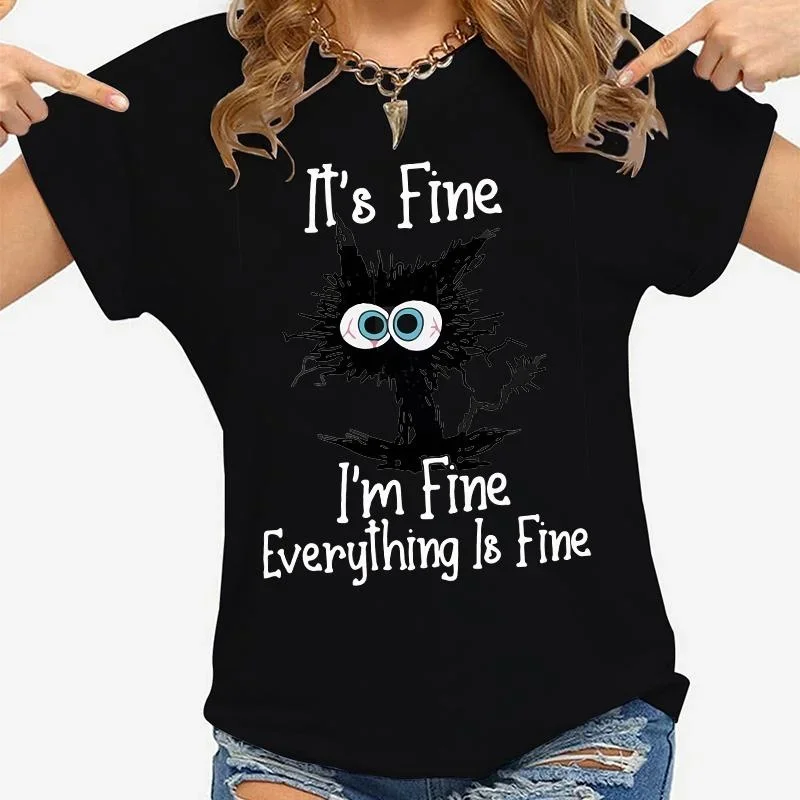Women Clothes Cat It's Fine I'm Fine Everything Is Fine Print T-shirts Summer Casual Fashion Personalized Woman Clothing - Image 7