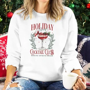 Women's Clothing Christmas Spirit Cocktail Club Design Women Sweatshirt Graphic Casual Long Sleeves Tops Festive Outfits Clothes