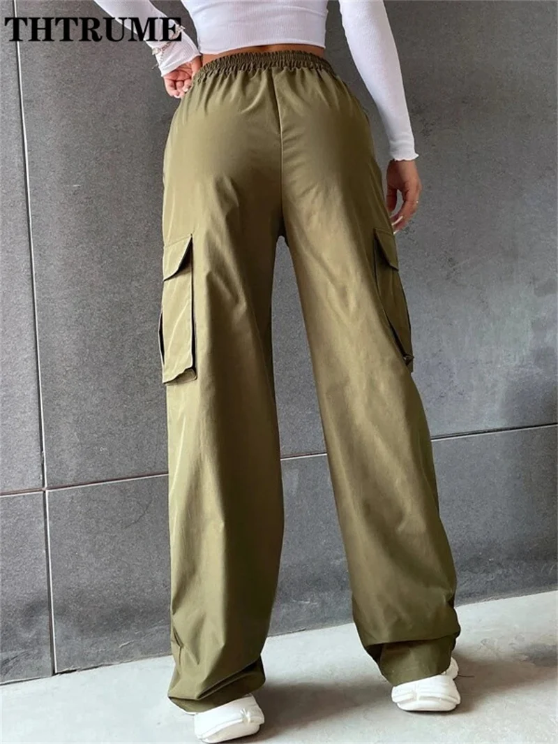 Vintage Streetwear Cargo Pants Fashion Women Solid Oversized Pocket High Waist Baggy Pant Casual Hip Hop Straight New Trousers - Image 3