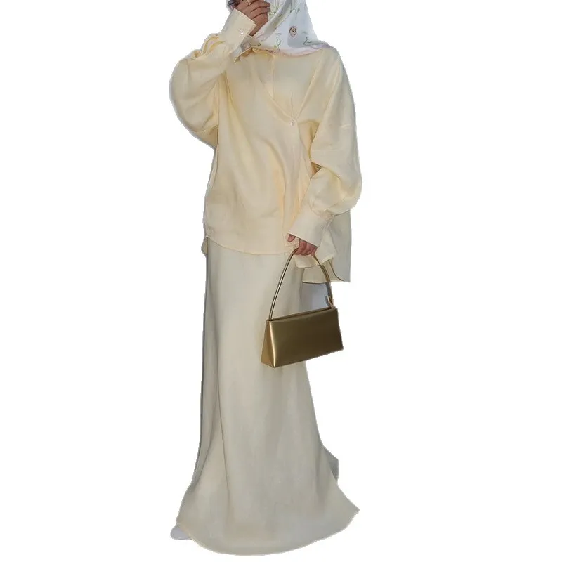 Women's Clothing 2025 Summer New Fashion Design Sense Lapel Long Sleeved Shirt High Waist Skirt Set - Image 5