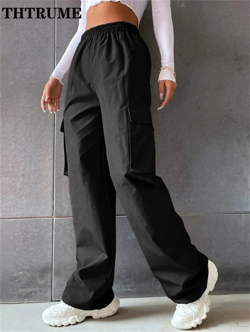 Vintage Streetwear Cargo Pants Fashion Women Solid Oversized Pocket High Waist Baggy Pant Casual Hip Hop Straight New Trousers - Image 4