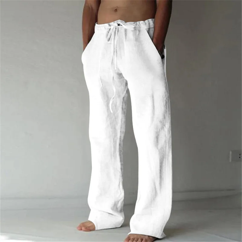 Men's Casual Trousers Home Pants 2023 New Man Cotton Linen Large Size white Straight trousers Solid Beach black Fitness Pants - Image 25