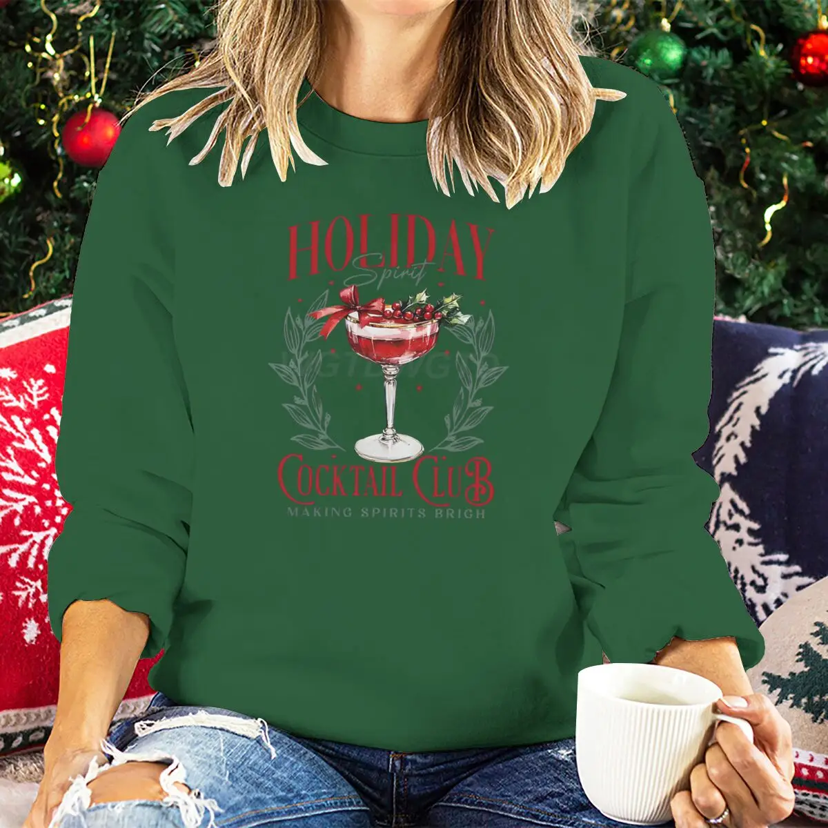 Women's Clothing Christmas Spirit Cocktail Club Design Women Sweatshirt Graphic Casual Long Sleeves Tops Festive Outfits Clothes - Image 14