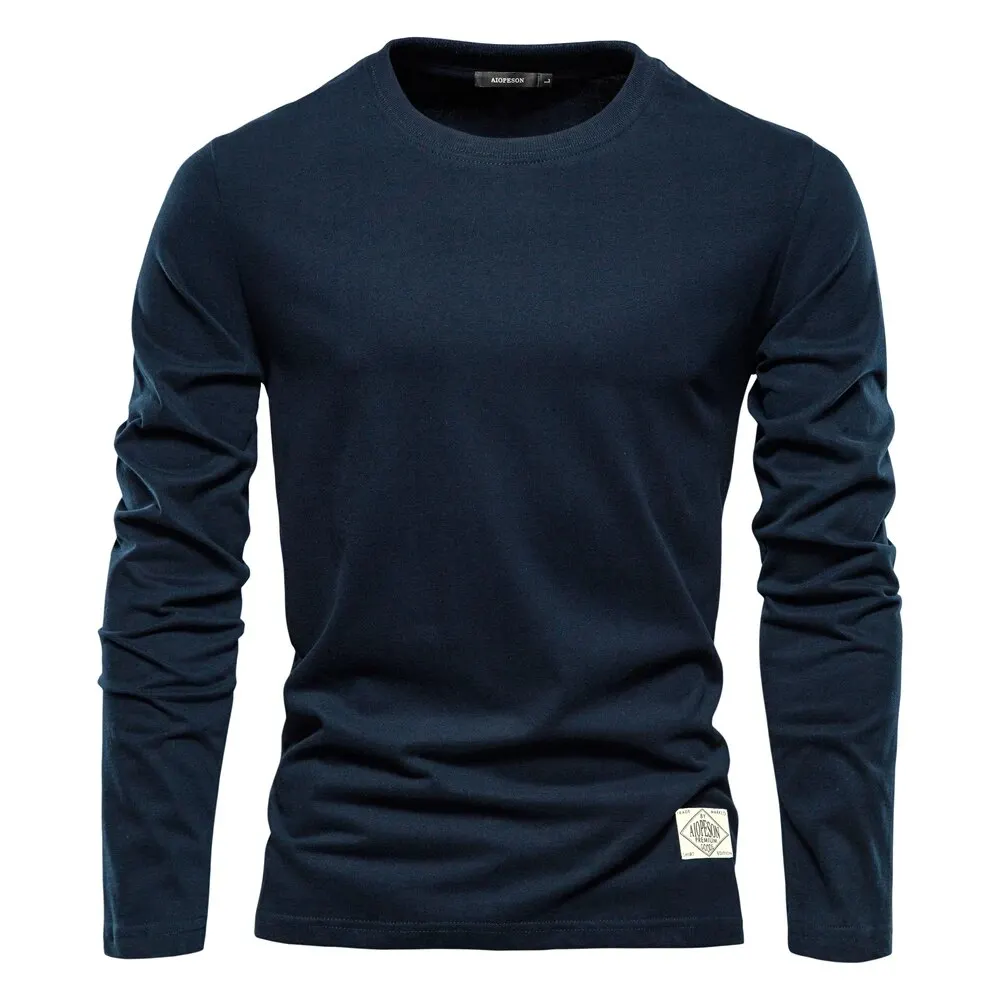 100% Cotton Long Sleeve T Shirt For Men Solid Spring Casual Mens T-shirts High Quality Male Tops Classic Clothes Men's T-shirts - Image 9