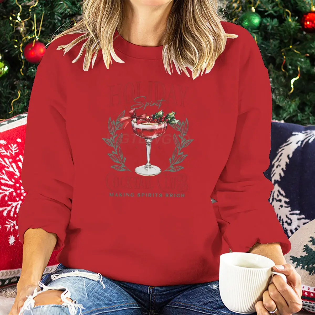 Women's Clothing Christmas Spirit Cocktail Club Design Women Sweatshirt Graphic Casual Long Sleeves Tops Festive Outfits Clothes - Image 8