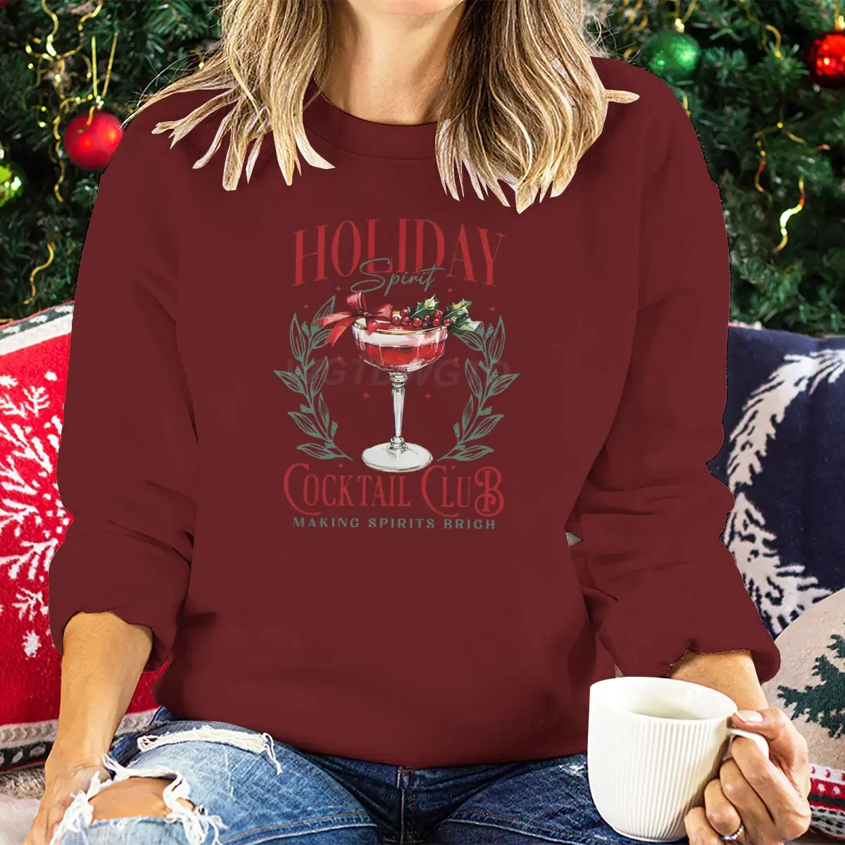 Women's Clothing Christmas Spirit Cocktail Club Design Women Sweatshirt Graphic Casual Long Sleeves Tops Festive Outfits Clothes - Image 13