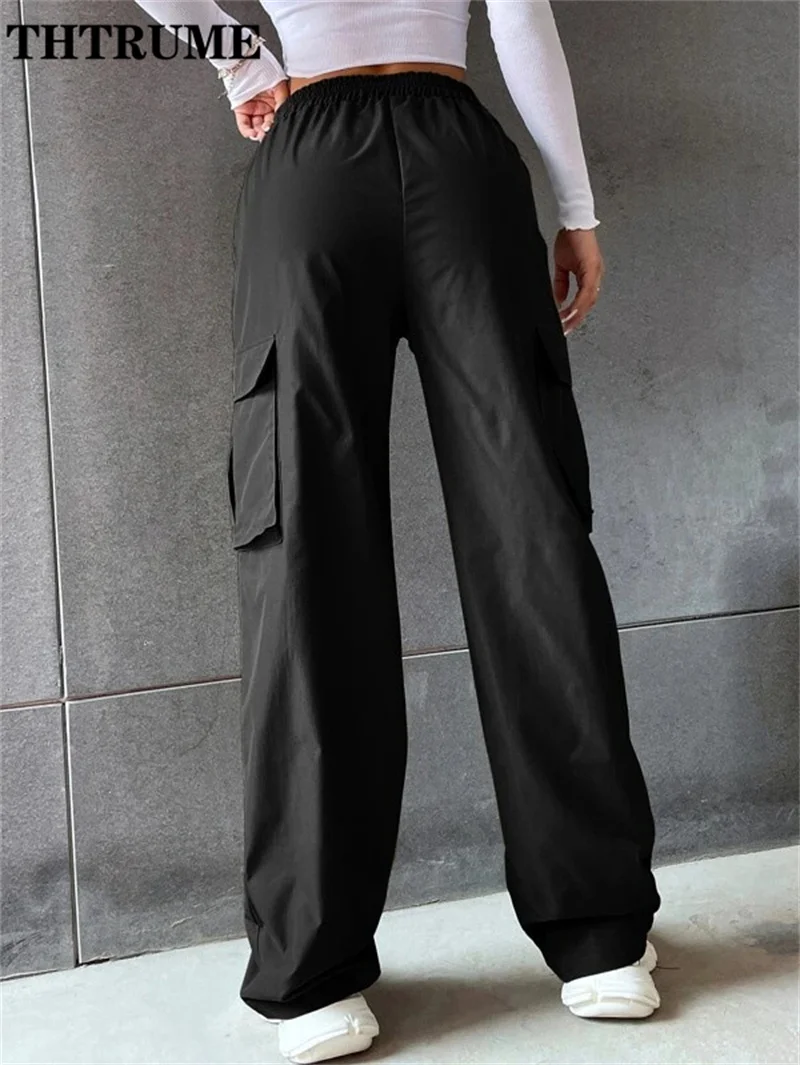 Vintage Streetwear Cargo Pants Fashion Women Solid Oversized Pocket High Waist Baggy Pant Casual Hip Hop Straight New Trousers - Image 5