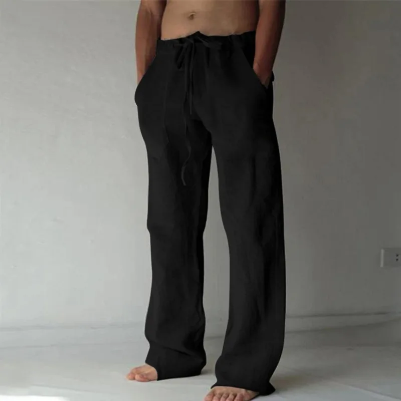 Men's Casual Trousers Home Pants 2023 New Man Cotton Linen Large Size white Straight trousers Solid Beach black Fitness Pants - Image 4